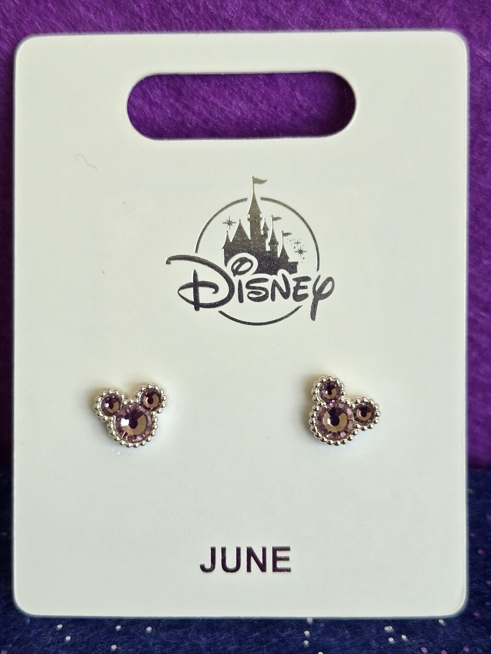 Mickey JUNE Birthstone Earrings - Silver plated with Light Pink CZ - Picture 2 of 9